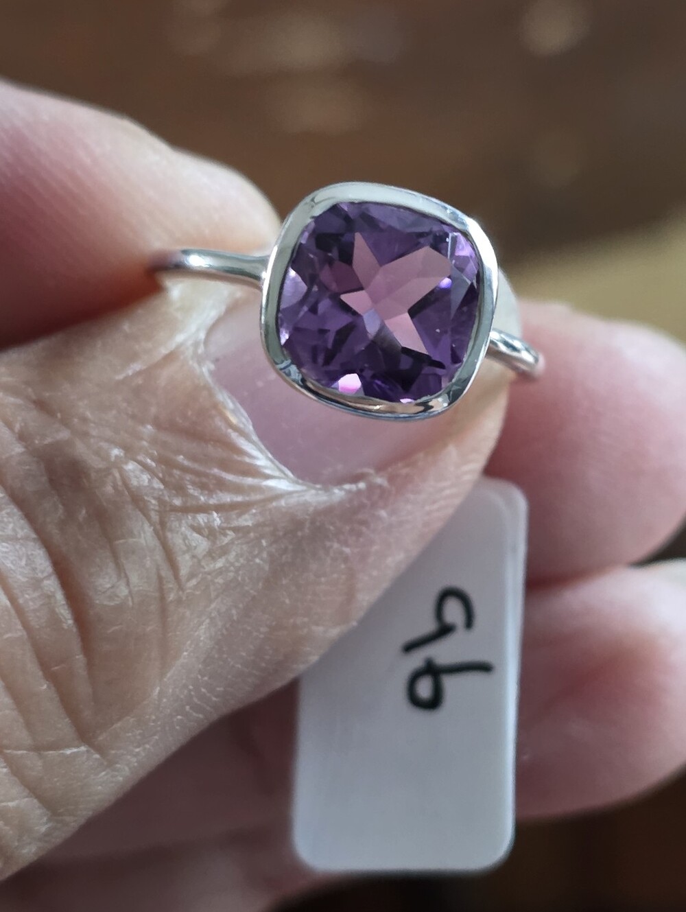 Sterling Silver Purple Amethyst Cushion-Cut Gemstone Ring